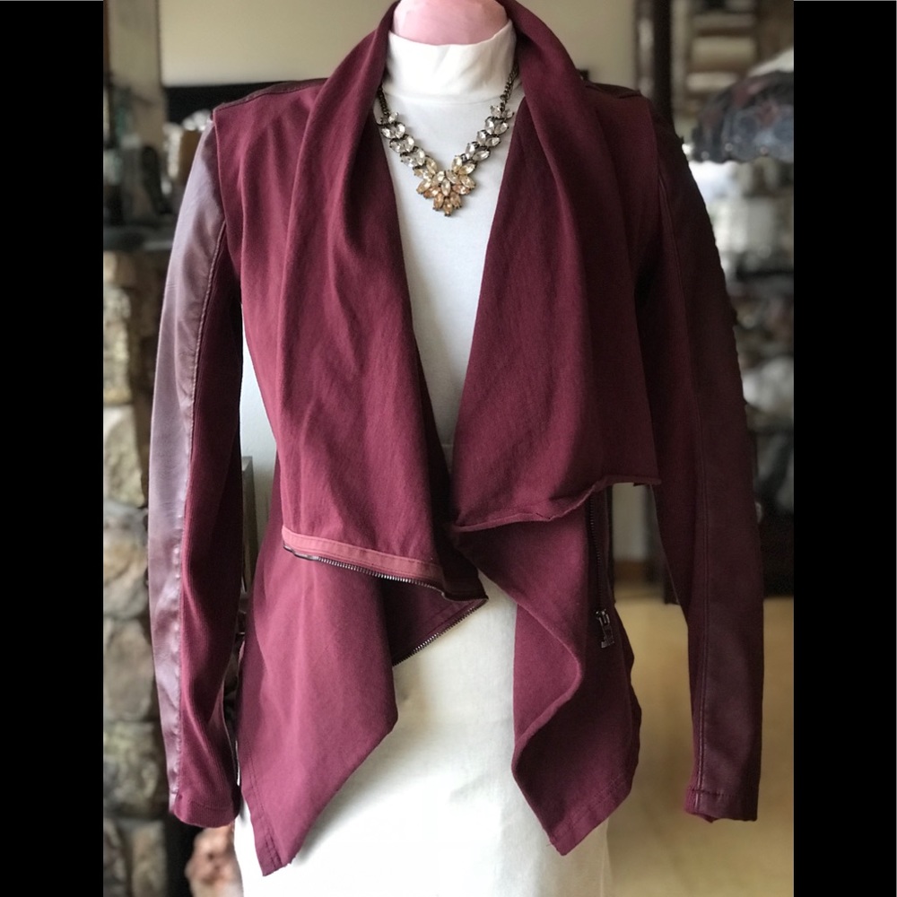 Blank NYC Burgundy Drape Vegan Leather Jacket